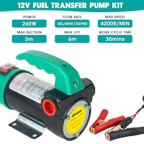 AIGMISON Diesel Transfer Pump 12V 260W Fuel Transfer Pump with Auto Shut-off Nozzle Hoses,Self Priming Fuel Transfer Extractor Pump Kit With Copper Motor and Low Noise - color: with nozzle hoses