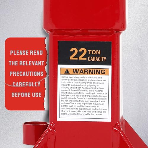 Heavy Duty Pin Type Car Jack Stands with Lock Adjustable Height to 19.75" Fit for Supporting Car SUV, Truck, Pick Up, Trailers and Equipment，22 Ton (44,000 lb) Capacity, Red, 1 Pair