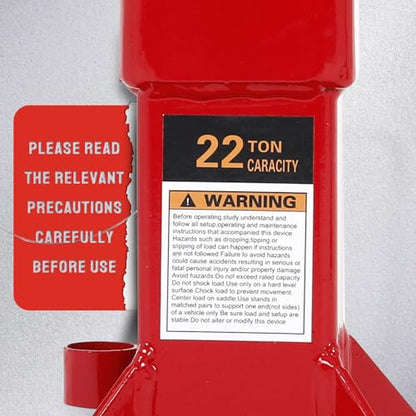 Heavy Duty Pin Type Car Jack Stands with Lock Adjustable Height to 19.75" Fit for Supporting Car SUV, Truck, Pick Up, Trailers and Equipment，22 Ton (44,000 lb) Capacity, Red, 1 Pair