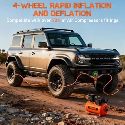 4 Tire Inflation Deflation System W/300PSI Digital Pressure Gauge | Fits up to 200" Wheelbase, Plastic Carry Box & Heavy Duty Hoses, Fits Truck, Car, Trailer, Motorcycle Offroad Vehicles,Orange - color: Orange