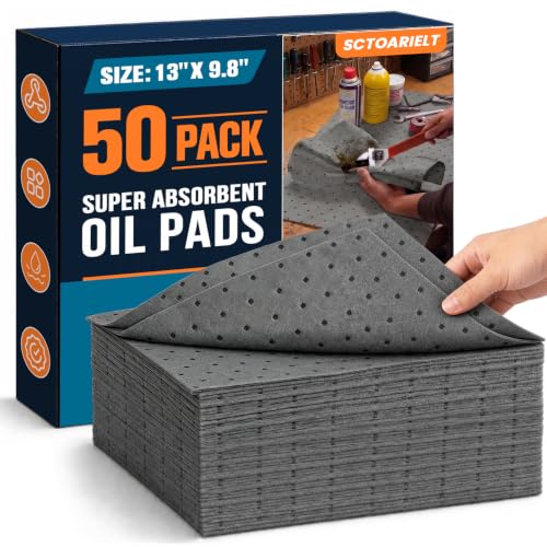 50 Pcs Oil Absorbent Pads, 9.8" x 13" Heavy Dimpled Garage Absorbing Mat | (Gray) Polypropylene Oil Spill Mat, Use in Home Garage, Workshop, Basement, Workbench & Under Sink, Use in Spill Control - color: Gray, size: 50 Pack / 9.8"x13"