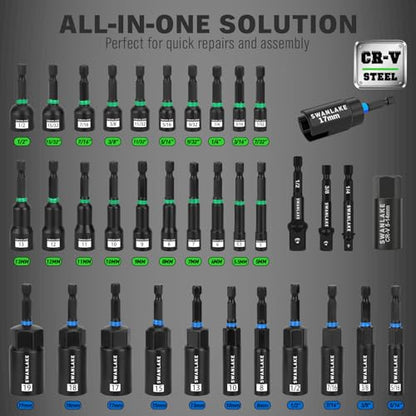 74-Piece Magnetic Nut Driver Set for Impact Drill Metric & SAE, Impact Socket Adapter, Power Bits with Magnetic Holder, Wing Nut Driver, Universal Socket, 1/4'' Quick-change Bit Extension - style: Multi-Use Kit