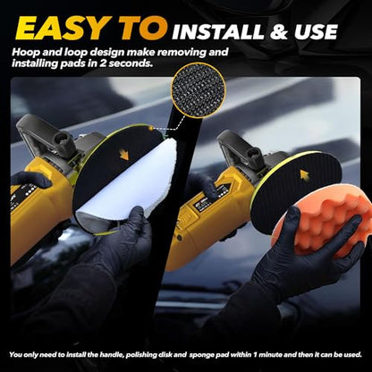 GEVEELIFE Buffer Polisher, 6 Inch/7 Inch 1600W Rotary Car Buffer Polisher Waxer, 7 Variable Speed 1000-3500 RPM, Detachable Handle for Car, Boat Sanding, Polishing, Waxing(Yellow) - color: Yellow