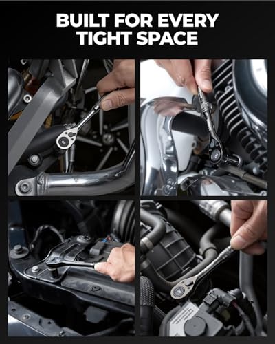 toolant 3/8" Drive Ratchet 90-Tooth Compact Ratchet Wrench 7" Length | 90-tooth ratchet with 4° swing arc, black titanium finish and quick release design provide smooth operation in tight spaces - size: 3/8"-7inch, style: Fix-head Ratchet