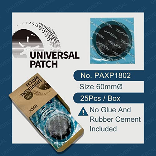 PAX 25Pcs 60mm Round Universal Tube and Tire Repair Patches, for Radial and Bias Tires, Motorcycle, Automobile, Truck, Agricultural Vehicles, BMX, ATVs, River Floating, Inflatable Rubber - size: 60mm