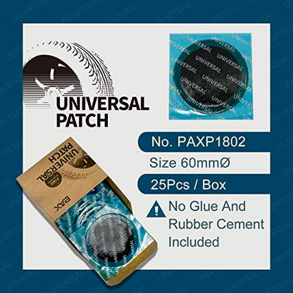 PAX 25Pcs 60mm Round Universal Tube and Tire Repair Patches, for Radial and Bias Tires, Motorcycle, Automobile, Truck, Agricultural Vehicles, BMX, ATVs, River Floating, Inflatable Rubber - size: 60mm