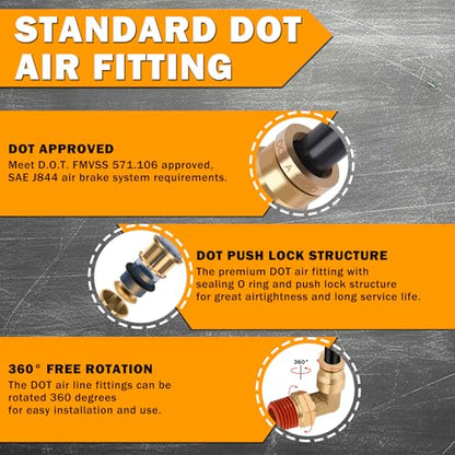 56 Pcs Brass DOT Air Line Fittings kit with Brass Bushings Push to Connect Fittings Push Lock DOT Air Fittings NPT Thread & Quick Connect Air Hose Fittings - color: Gold-56PCS