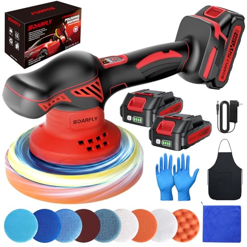 Cordless Car Buffer Polisher kit [8-Speed 6000 RPM, Dual Action (DA) Random Orbital, 2x 21V 2000mAh Batteries & LED Display & 16 PCS Attachments] Easy to use for Scratch Removal, Polishing & Waxing