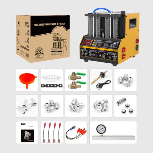Fuel Injector Cleaner Tester, 4 Cylinder & 2L Ultrasonic Injector Cleaner and Tester Machine with Cleaning Fluid Heating, 5 Adapters, 9 Testing Functions for Automotive & Motorcycle, 110V/220V, CT160 - size: CT160