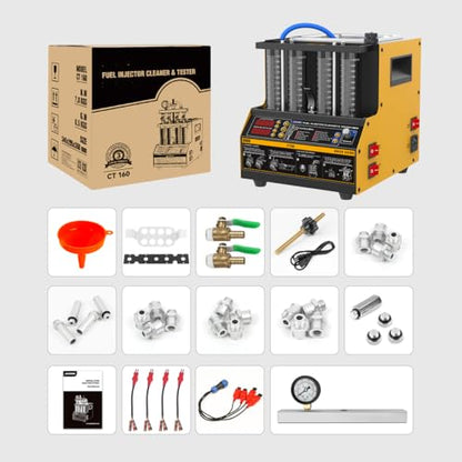 Fuel Injector Cleaner Tester, 4 Cylinder & 2L Ultrasonic Injector Cleaner and Tester Machine with Cleaning Fluid Heating, 5 Adapters, 9 Testing Functions for Automotive & Motorcycle, 110V/220V, CT160 - size: CT160