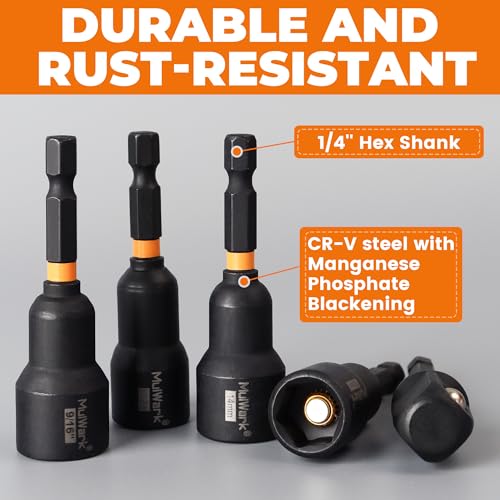 MulWark Magnetic Nut Driver Set 16 pcs Impact Driver Bit Set - Deep 1/4” Hex Shank Drill Bit Set - Impact Socket Adapters - Bit Extension Quick Change Torx Bit Set – Christmas Tool Gift