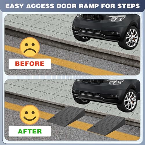 Rubber Threshold Ramp 5.12 Inch Rise, Wheelchair Rubber Door Ramp with Non-Slip Surface, Home Step Ramp with Channel for Wheelchairs/Cars/Scooters(2PCS, 2200LBs Loading) - size: 5.12IN-2PCS
