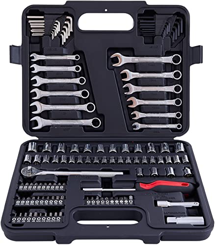 MECHMAX 121-Piece Mechanics Tool Set, 1/4 & 3/8-Inch Drive | Metric and standard SAE socket wrench kit. General automotive repair hand tool set for car mechanics and garage DIY - style: 121 Piece