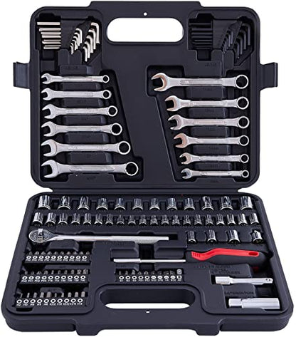 MECHMAX 121-Piece Mechanics Tool Set, 1/4 & 3/8-Inch Drive | Metric and standard SAE socket wrench kit. General automotive repair hand tool set for car mechanics and garage DIY - style: 121 Piece