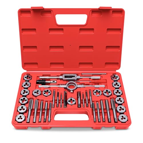 40 PCS SAE Tap and Die Set, Standard Inch Threading Tool Kit for Internal and External Threads, Tap & Die Set with Wrenches for Automotive, DIY, and Metal Repair - size: 40 Pcs SAE