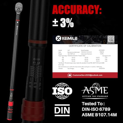 3/4" Drive Click Torque Wrench 100-700Ft.Lb for Truck,HD Vehicles | Inch Pound Torque Wrench(136-949Nm),Dual-Direction Adjustable 48T, 3% Accuracy for Tractor,Combines,Farm Industrial Equipment - size: 3/4"DR. 100~700 FT-LB