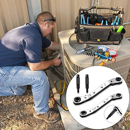 Hvac Service Wrench Tools:3/16” to 3/8” 5/16'' x 1/4''Air Conditioner Valve Ratchet Wrench with 2 Hexagon Bit Adapter Kit for Air Refrigeration and Equipment Repair Tools Clearance - style: 2 Wrench + 2 Hexagon Bit