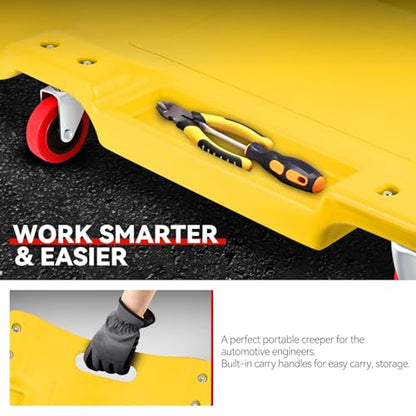 Auto Dynasty 36 Inches Mechanic Creeper, Automotive Garage Repair Low Profile Under Car Rolling Creeper with Padded Headrest, Plastic, Yellow - color: Yellow, size: 36" L
