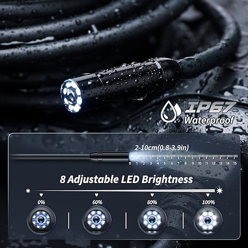 Endoscope Camera with Light, Inspection Borescope Camera with 4.3" IPS Screen, 1920P HD with 8 LED Lights, 16.6FT Semi-Rigid Cord Bore Scope, IP67 Waterproof Endoscope for Sewer, Tools(Orange) - style: 16.6FT Single Lens