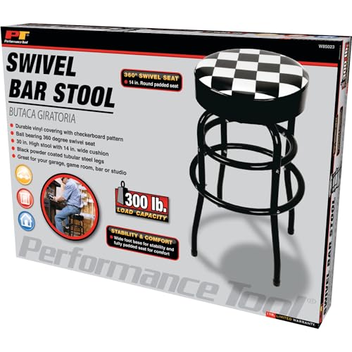 Performance Tool W85023 28-1/2-Inch Checkerboard 360 Degree Swivel Stool, Heavy Duty Steel Frame Is Perfect for Home, Bar and Shop - style: Checkerboard Swivel Bar Stool