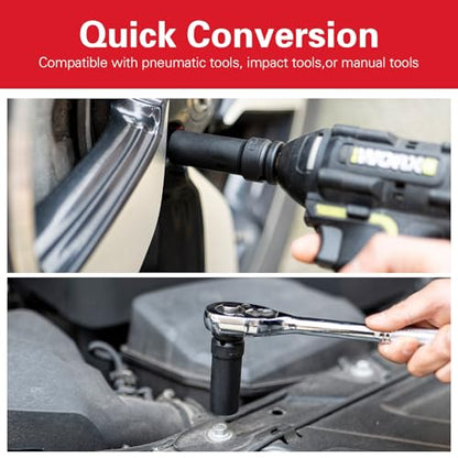 Impact Socket Set 1/2 Drive,Metric 17-19-21mm Hexagon Deep Socket Set. | CR-MO Steel Material,High Torque,Drive Impact Socket Set for Repair Mechanic Garage，The storage box contains 3 -Piece