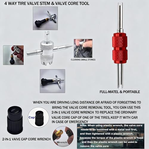 Tire Valve Stem & Core Removal Replacement Installation Tool Kit,Valve Stem Remover without Tire Removal,Longer Tire Valve Stem Puller For Checking Tire Pressure,for Cars Motorcycles Lawn Mowers ATVs