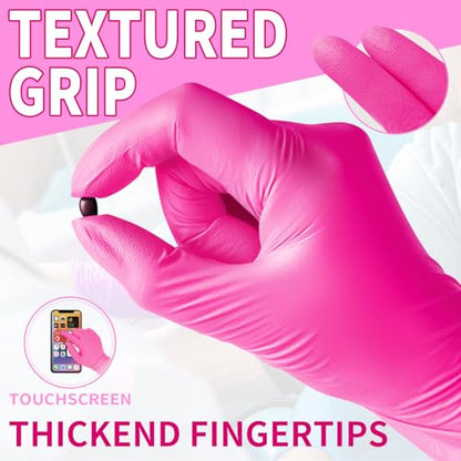 FINITEX Nitrile Disposable Latex-Free Gloves - 3.5mil 100/1000PCS Powder-Free Latex Free Cleaning Medical Exam Food Gloves - color: Rose Red (Large 100)