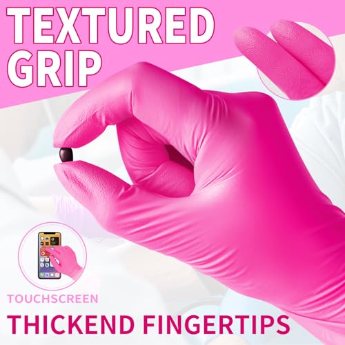 FINITEX Nitrile Disposable Latex-Free Gloves - 3.5mil 100/1000PCS Powder-Free Latex Free Cleaning Medical Exam Food Gloves - color: Rose Red (X-small 100)