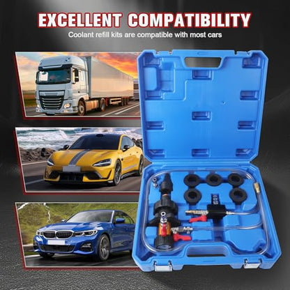 PLAYOCCAR Coolant Vacuum Refill Kit Universal with Pressure Gauge & 7 Adapters | For Automotive Cooling System, Includes Hoses, Radiator Pressure Tester, Works on All Vehicles