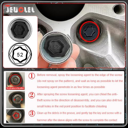 52 Wheel Locking Nut Key for BMW, Socket Adapter (OD 27mm-ID 25mm) | Wheel Lock Nut Socket Adapter, Anti-Theft Lug Nut Removal Tool, Anti-Theft Screw Remover, Repair Tool, Tyre Fitting, garage - color: Socket 052