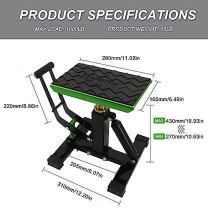 POLARBEAR Dirt Bike Stand and Lift Motorcycle Hydraulic Jack Stands1200LBs Capacity Adjustable Height Quick Jack for Maintenance(Green) - color: Green