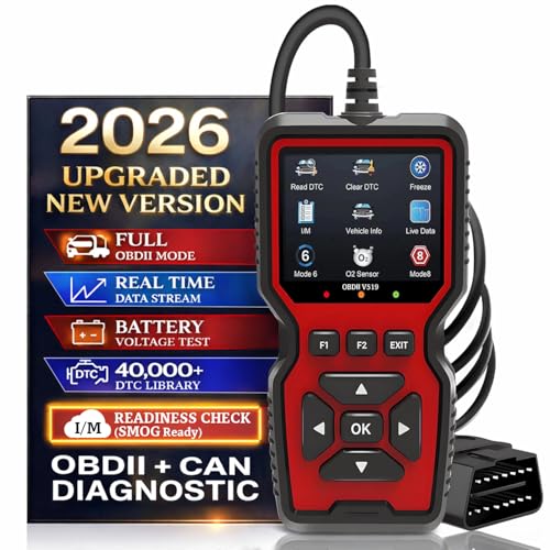 Professional OBD2 V519 Scanner - 2026 Upgraded OBDII + CAN Code Reader, Live Data, Battery Test, 40000+ DTC Library, I/M Readiness, Check Engine Light & Smog Test - All Vehicles After 1996