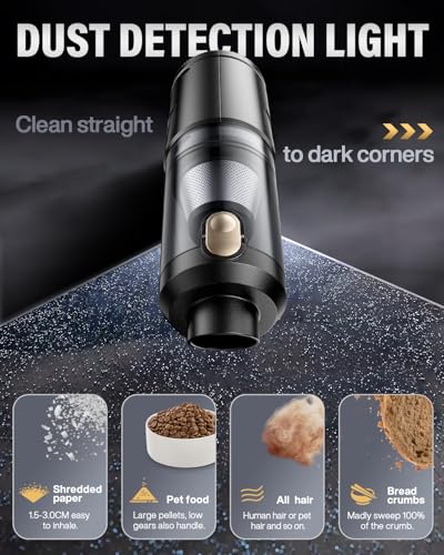 Handheld Vacuum Cleaner, 21000Pa Cordless 4-in-1 Mini Car Vacuum | Brushless Motor, 2 Suction Modes, LED Light and USB-C Charging for Car, Office Desk and Keyboards