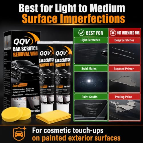 Car Scratch Remover Kit, Car Paint Scratch Repair for Light Scratches Swirl Marks Scuffs, Auto Scratch Remover with Sponge and Towel, Restores Gloss and Shine for All Paint Colors (2Pcs)