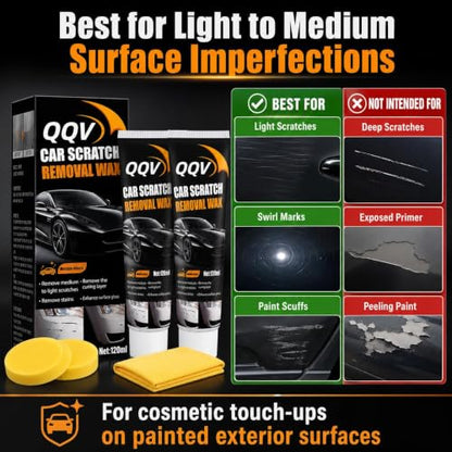 Car Scratch Remover Kit, Car Paint Scratch Repair for Light Scratches Swirl Marks Scuffs, Auto Scratch Remover with Sponge and Towel, Restores Gloss and Shine for All Paint Colors (2Pcs)