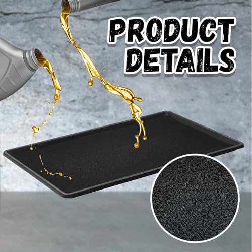 Uiifan 1 Set Oil Catch Pan with Anti-Splash Pad, 35 x 24 x 1.4 Inch Large Heavy Duty Oil Drain Pan for Under Car, Chemical & Heat Resistant Drip Tray for SUV Truck Garage Protection