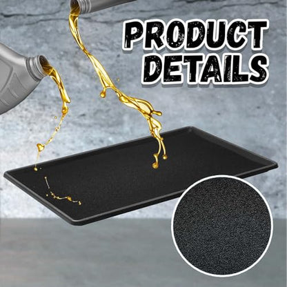Uiifan 1 Set Oil Catch Pan with Anti-Splash Pad, 35 x 24 x 1.4 Inch Large Heavy Duty Oil Drain Pan for Under Car, Chemical & Heat Resistant Drip Tray for SUV Truck Garage Protection
