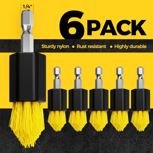 Holikme 6pcs Drill Brush Set for Home Cleaning - Grout and Tight Spaces | 3/4”W Drill Brush Attachment Set, corner brush, detail brush, grout, tile, shower and tub cleaning