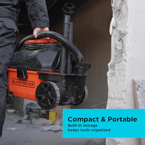 BLACK+DECKER Shop Vacuum Wet and Dry, 4 Gallon 5.0 Peak HP Wet/Dry Vacuum, Quiet Operation with Muffler, Long Reach Cleaning Range & On-Board Storage, Complete Accessory Set, BDXV18905P-4 - size: 4 Gallon 5 HP
