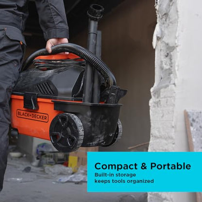 BLACK+DECKER Shop Vacuum Wet and Dry, 4 Gallon 5.0 Peak HP Wet/Dry Vacuum, Quiet Operation with Muffler, Long Reach Cleaning Range & On-Board Storage, Complete Accessory Set, BDXV18905P-4 - size: 4 Gallon 5 HP