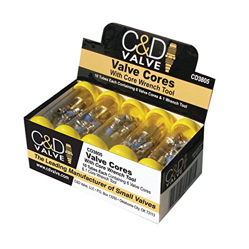 C&D CD3805 Plastic Tube Container with six Valve cores and one core Wrench Tool