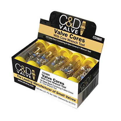 C&D CD3805 Plastic Tube Container with six Valve cores and one core Wrench Tool