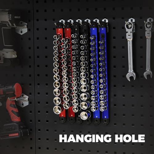 Mayouko 8-Piece Magnetic Socket Organizer and Magnetic Screwdriver Organizer Set, 6-Piece 1/4", 3/8" & 1/2" Drive Socket Rails, 2-Piece Wrench Organizer, Aluminum Rail Magnetic Tool Organizer