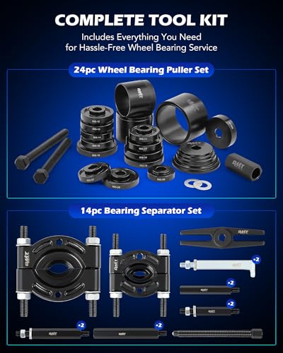 Orion Motor Tech 38pc 2-in-1 Bearing Press Kit, Front Wheel Bearing Removal Kit with Sliding Screws Sleeves, 5 T Wheel Bearing Separator Puller Set with 2" & 3" Jaws, Bearing Puller Tool Set with Case | Front Wheel Bearing Removal Kit with Sliding Screws