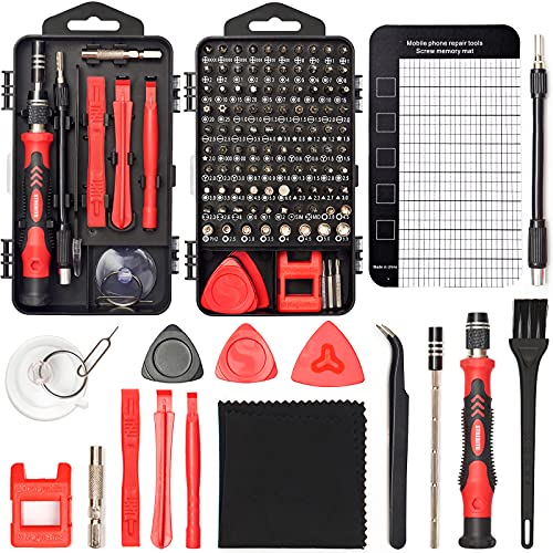 STREBITO Precision Screwdriver Set 124-Piece Electronics Tool Kit with 101 Bits Magnetic Screwdriver Set for Computer, Laptop, Cell Phone, PC, MacBook, iPhone, PS4, PS5, Xbox Repair - color: Red