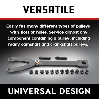 Powerbuilt Universal Pulley Holder Tool Kit, Hold Pulleys Servicing Vehicle Belts, Water Pumps, Camshafts, Crankshafts, Clamp - 647876 - style: 16 Piece