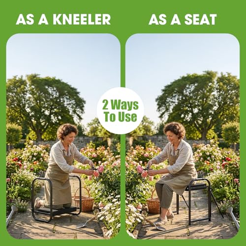 seasky Foldable Garden Kneeler and Seat, Anti-Tipping Gardening Bench Widened Thick Soft Kneeling Pad, Heavy Duty Gardening Stool with Tool Bag,Gardening Gift for Women - color: Dark Black