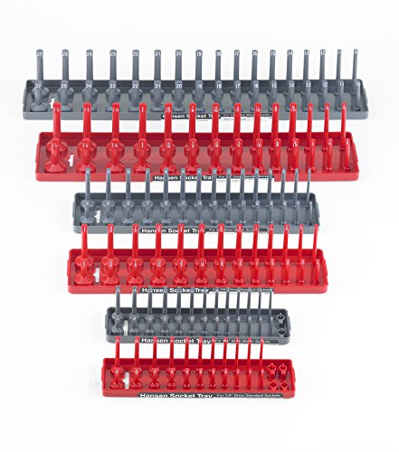 Hansen Global 92000 SAE & Metric, 2-Row Socket Tray Set - 6-Pieces, Red & Grey - color: Red & Grey