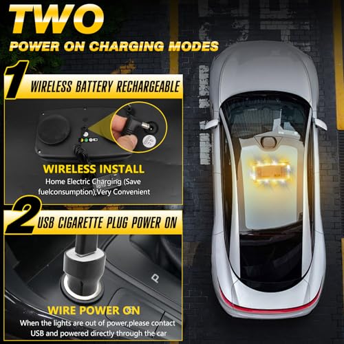 Rechargeable Amber White Emergency Roof Top Strobe Light Wireless Battery, 17 Flashing Modes,High Low Brightness, Warning Lights with Magnetic Base for Construction Vehicles, Trucks, Snow Plow