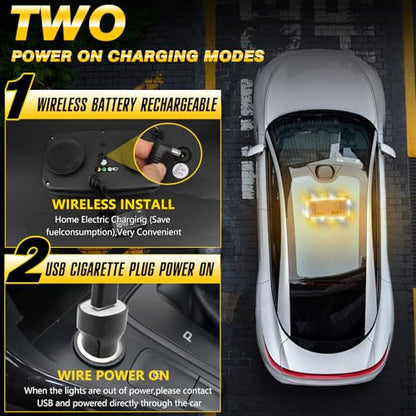 Rechargeable Amber White Emergency Roof Top Strobe Light Wireless Battery, 17 Flashing Modes,High Low Brightness, Warning Lights with Magnetic Base for Construction Vehicles, Trucks, Snow Plow
